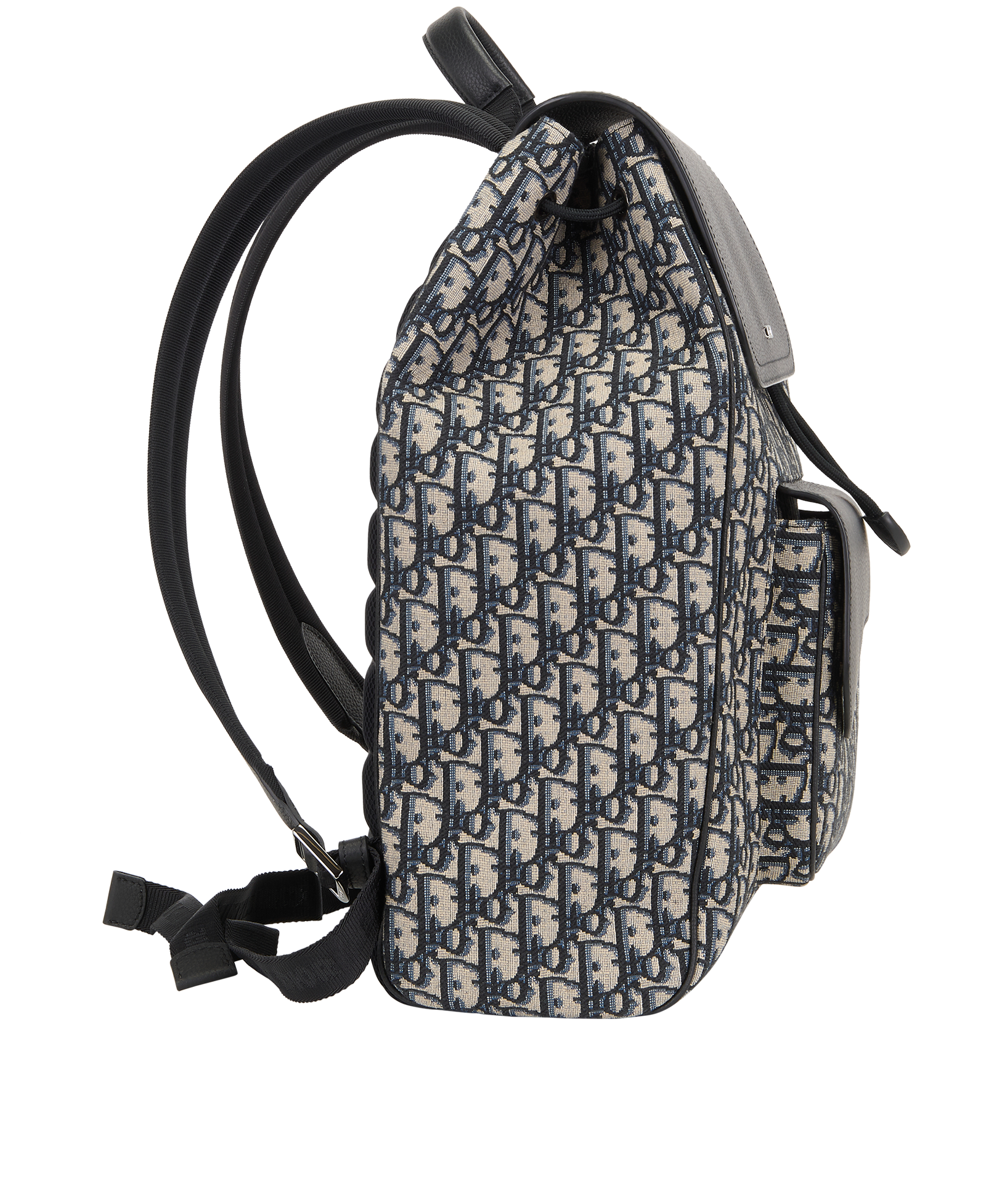 Saddle Backpack, &pound;1,800, Handbags, Navy, Canvas/Leather, Side view